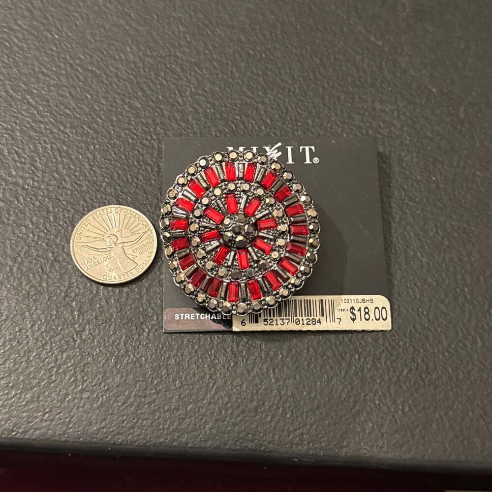 Mixit Red & Black Rhinestone Statement Ring, Stretchable Band